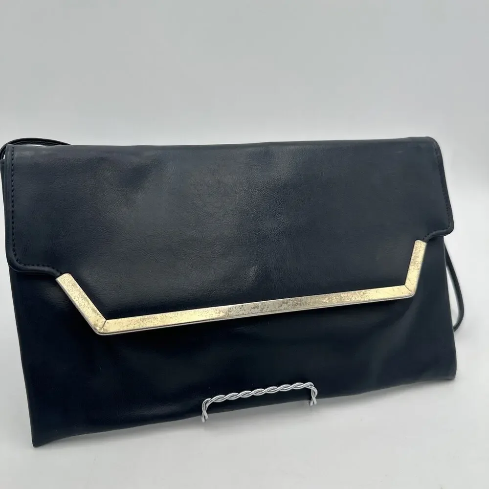 Vintage Navy Envelope Clutch/ Shoulder Bag Gold Detailing